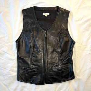 vintage y2k black leather moto biker vest